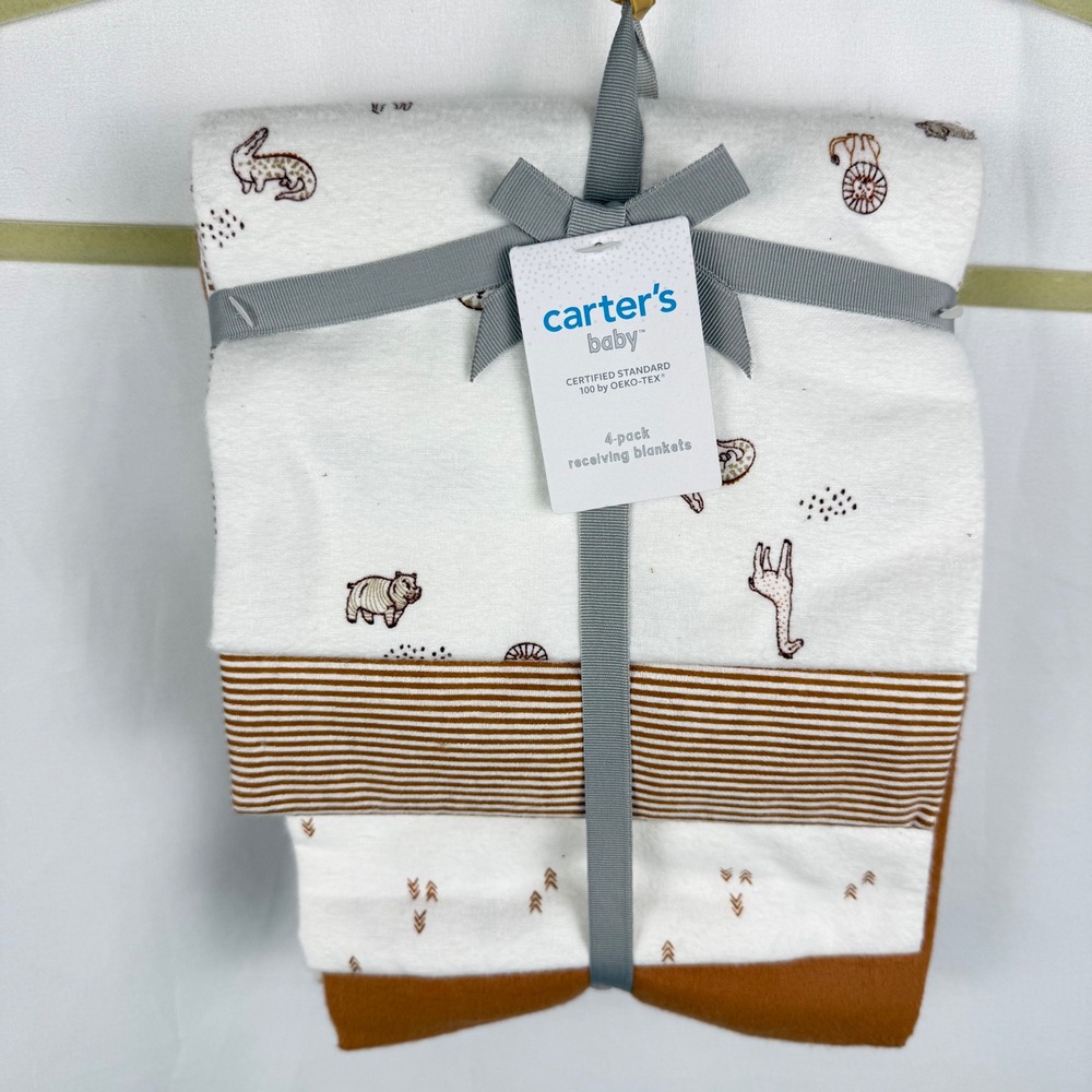 NEW Carter's Baby 4-Pack Receiving Blankets Zoo Animals Neutral Minimal Soft NWT